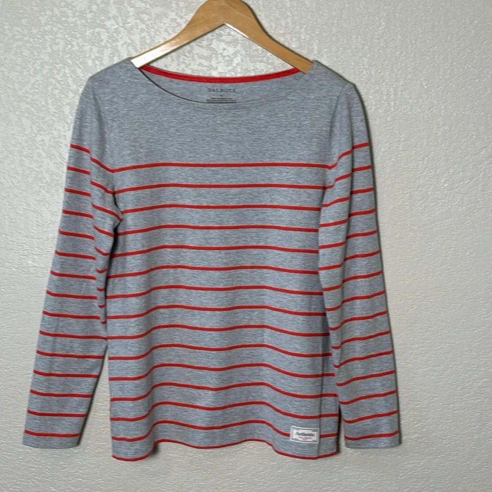Talbots Women’s Medium Grey‎ Long Sleeve Striped Shirt Side Buttons 100% Cotton